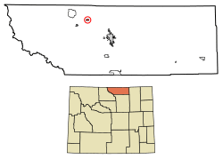 Location of Ranchester in Sheridan County, Wyoming.