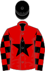 Red, black star, black and red check sleeves, black cap