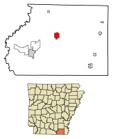 Location of Hamburg in Ashley County, Arkansas.