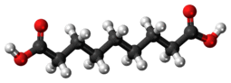 Ball-and-stick model of the azelaic acid molecule