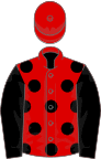 Red, black spots and sleeves, red cap