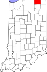 Map of Indiana highlighting LaGrange County