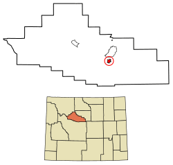 Location of Thermopolis in Hot Springs County, Wyoming.