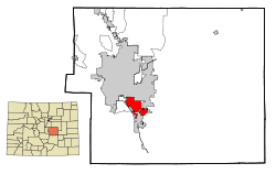 Location of the Security-Widefield CDP in El Paso County, Colorado.