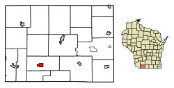 Location of Shullsburg in Lafayette County, Wisconsin.