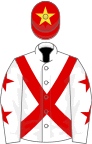 White, red cross belts, white sleeves, red stars, red cap, yellow star