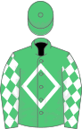 Emerald green, white diamond frame and diamonds on sleeves, green cap