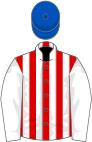 Red and white stripes, white sleeves, royal blue cap