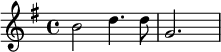 \relative c''{\set Staff.midiInstrument = #"orchestral harp" \once \hide Score.MetronomeMark \tempo 2 = 120 \key g \major b2 d4. d8 g,2. \skip4}