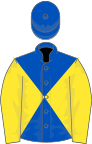 Royal blue and yellow diabolo, yellow sleeves, royal blue cap
