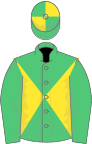 EMERALD GREEN and YELLOW DIABOLO, emerald green sleeves, quartered cap