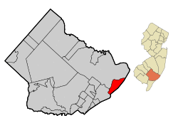Map of Brigantine in Atlantic County. Inset: Location of Atlantic County in New Jersey.