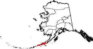 Map of Alaska highlighting Aleutians East Borough