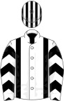 White, black braces, chevrons on sleeves, striped cap