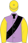 Mauve, Black sash, Yellow sleeves and cap