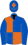 Royal blue and orange (quartered); blue sleeves and cap with orange diamond