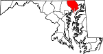 State map highlighting Harford County