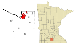 Location of the city of Mankato within Blue Earth County in the state of Minnesota