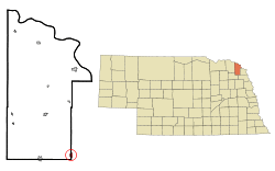 Location of Emerson within Dixon County and Nebraska