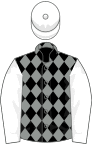 Black and grey diamonds, white sleeves and cap