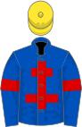 Royal blue, red cross of lorraine and armlets, yellow cap