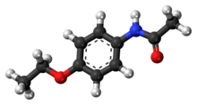 Phenacetin molecule ball.png