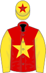 Red, yellow star, yellow sleeves, yellow cap, red star