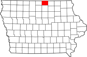 Map of Iowa highlighting Worth County