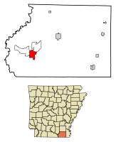 Location of Crossett in Ashley County, Arkansas.
