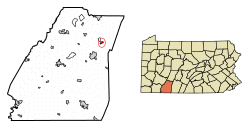 Location of Central City in Somerset County, Pennsylvania.