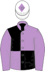 Mauve and black (quartered), mauve sleeves, white cap, mauve diamond