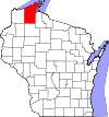 State map highlighting Bayfield County