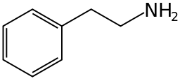 Chemical diagram of a phenethylamine structure.