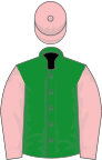 Green, pink sleeves and cap