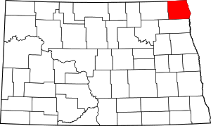 Map of North Dakota highlighting Pembina County