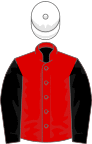 Red, black sleeves, white cap