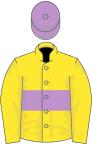 Yellow, mauve hoop and cap