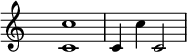 \relative c''{ \hide Staff.TimeSignature <c c,>1 | c,4 c' c,2 }