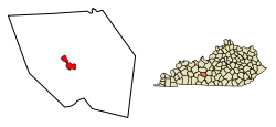 Location of Brownsville in Edmonson County, Kentucky.