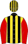 Black and yellow stripes, red sleeves