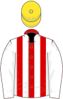 Red and white stripes, white sleeves, yellow cap