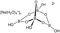 Ball-and-stick model of the unit cell of borax decahydrate