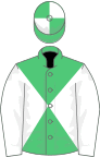 Emerald green and white diabolo, white sleeves, quartered cap