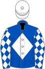 Royal blue, white diamond, diamonds on sleeves, white cap