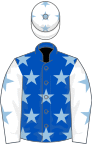 Royal blue, light blue stars, white sleeves, light blue stars and stars on cap