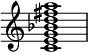  { \override Score.TimeSignature #'stencil = ##f \relative c' { \clef treble \time 4/4 \key c \major <c e g bes d fis a>1 } } 