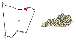 Location of Augusta in Bracken County, Kentucky.