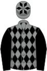 Grey and black diamonds, black sleeves