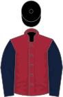 Maroon, dark blue sleeves, black cap