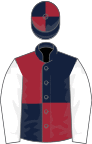 Dark blue and maroon (quartered), white sleeves